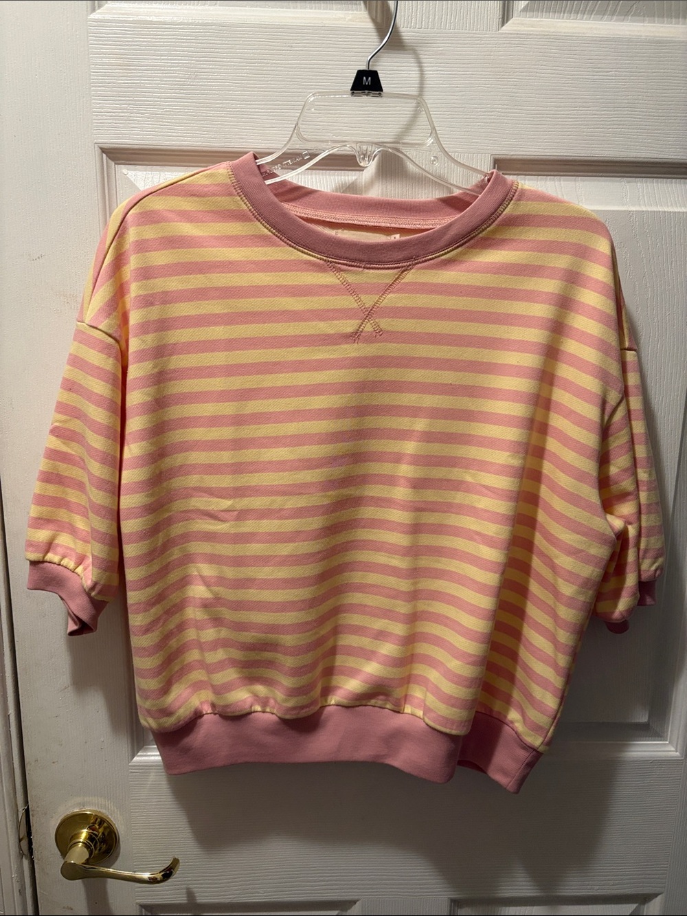 LovLov short sleeve pink and yellow striped light short sweatshirt NWOT